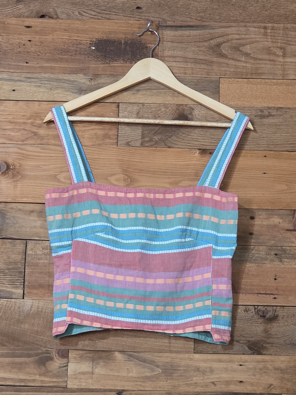 Pearl & Caviar 100% Cotton Striped Smocked Square Neck Boho Tank Top M/L